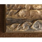 Szöllőssy Enikő (1939-): Balaton Tihanynál hullámlovasokkal. Bronz relief, fa hordozón, jelzés nélkül, 16×26x1...