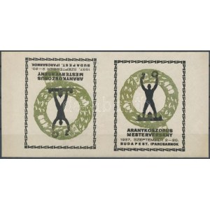 1937 Aranykoszorús mesterverseny fordított állású emlékív pár / souvenir sheet pair