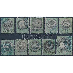 1868-1876 10 klf bélyeg, mindegyiken papírránc / 10 different stamps with paper creases