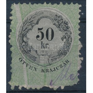 1870 50kr papírránccal (hiányzó sarok) / with paper crease (missing corner)