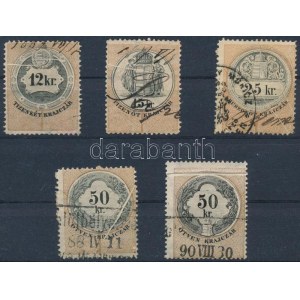 1880-1887 5 db bélyeg, mindegyiken papírránc / 5 stamps with paper creases