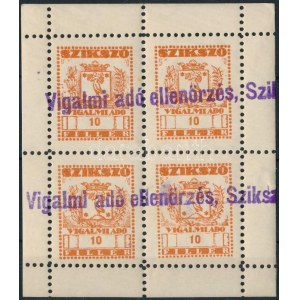 1948 Szikszó Vigalmi adó ellenőrzés illetékbélyeg négyestömb / block of 4 fiscal stamp