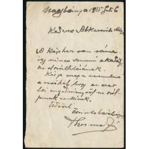 1925 Thorma János (1870-1937) Nagybányán kelt autográf levele Apáti-Abkarovics Béla (1888-1957) festőművésznek...