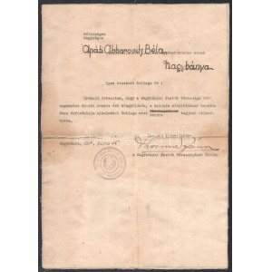 1926 Thorma János (1870-1937) autográf oklevele a Nagybányai Festők Társaságának elnökeként Apáti-Abkarovics Béla (1888...