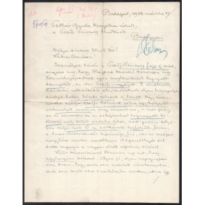 1928 Harsányi Kálmán (1876-1929) költő, író, drámaíró, színikritikus autográf levele Pekár Gyulának...