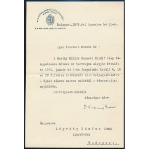 1939 Kuzmich Gábor (1886-1958) a M. Kir. Posta vezérigazgatójának, a M. Kir. Kereskedelem...