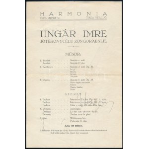 1934 Debrecen, Ungár Imre zongoraestjének műsora a művész autográf aláírásával ...