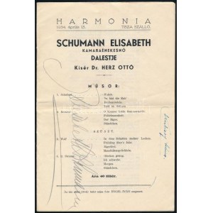 1935 Szeged, Schumann Elisabeth dalestjének műsora a művész autográf aláírásával ...