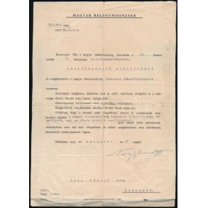 1945 Nagy Imre leendő miniszterelnök által aláírt rendőri kinevezés, kartonra kasírozva