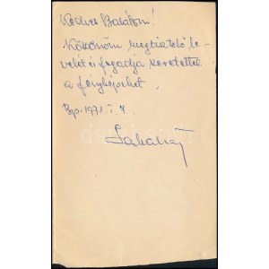 Zakariás József (1924-1971) olimpiai bajnok labdarúgó, edző, az Aranycsapat tagja által írt sajátkezű levél...