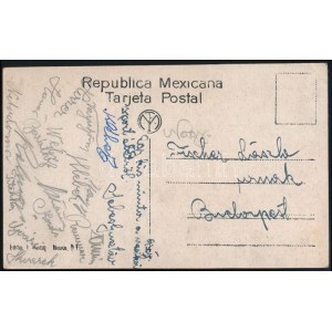 cca 1930 A Hungária FC labdarúgói által aláírt képeslap Mexikóból. rajta többek között Sebes Gusztáv ...
