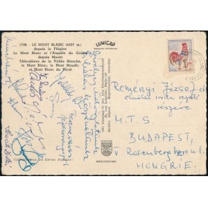 1966 A Ferencváros jégkorongcsapatának tagjai által hazaküldött képeslapja Svájcból ...