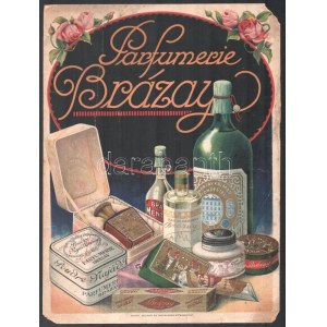 cca 1900 Parfumerie Brázay litho reklám, törésnyomokkal, sarokhiánnyal, 32×24 cm