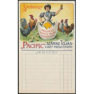 cca 1900-1910 Strobentz-féle Pacific száraz tojás - liszt-készítmény, illusztrált litho reklámlap / jegyzék...