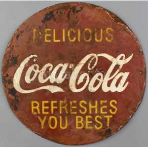 1959 USA (Egyesült Államok) Coca Cola kerek reklámtábla. Színes zománcozott fém. Kopásokkal, sérülésekkel...