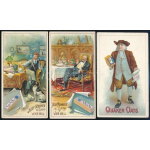 cca 1910-1920 Josef Manner & Comp. Wien / Quäker Oats, 3 db német nyelvű, illusztrált litho reklám kártya...