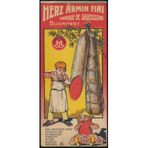 cca 1910-1920 Herz Ármin Fiai Fabrique de Saucissons Budapest,francia nyelvű, litografált reklámos számolócédula...