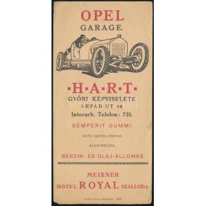 cca 1920 Opel Garage, a HART győri képviselete, Meixner Hotel Royal Szálloda, Győr, Győri Hírlap-ny....