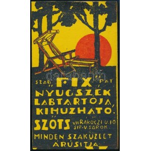 cca 1920 Szab Fix Pat nyugszék lábtartója, kihúzható - Szőts, VII Rákóczi u. 10 Sip-u. sarok, linó...