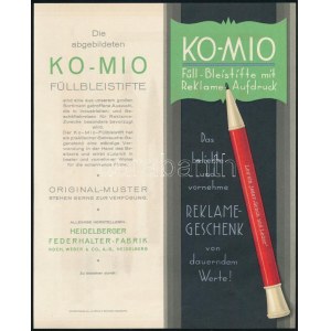 cca 1925-1930 Ko-Mio Fülbleistifte / Ko-Mio töltőtollak, német nyelvű, díszes, illusztrált reklámlap, kétoldalas...