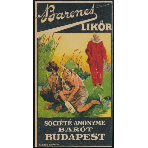 cca 1930-1940 Baronet likőr, Société Anonyme Barót Budapest, Bp., Globus, litografált reklámos számolócédula...