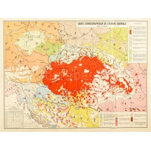 cca 1920-1938 Carte Ethnographique de L'Europe Centrale, 1:2,000.000, hajtott, francia nyelven...