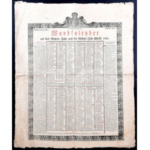 1841 Német nyelvű falinaptár Bánki Vajk Emil gyűjteményéből, nyomtatta: Johann Gyurian und Martin Bagó1schen königl...