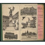 cca 1896 Budapest nevezetességeit bemutató leporelló, feliratozva, hátoldalában Szilágyi Béla könyv...