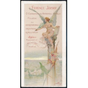 1896 Belépő az ezredéves országos kiállítás megnyitójára, Basch Árpád illusztrációjával, Kosmos Műintézet, litho ...