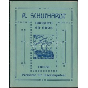 cca 1900 Trieszt, R. Schuchardt Drogenhandlung árkatalógusa és levelezőlapja, 2 db
