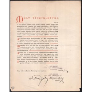 cca 1900-1910 Thék Endre Bútor, Zongora és Épületmunkák Gyára Rt. tájékoztatása a gyár részvénytársasággá alakulásáról...