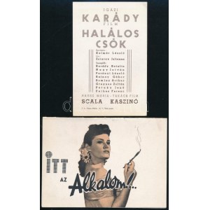 1942 Karády Katalin Itt az alkalom és Halálos csók című filmjeinek ismertetője, 2 db