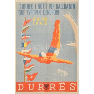 1948 Turneu i notit per Balkanin dhe Evropen qendrore - Balkán-kupa (úszás, vízilabda, stb.) plakátja, hajtott...