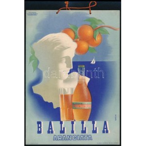 cca 1930 Balilla Aranciata olasz narancsital art deco reklámja, kartonon, falra akasztható, szign. Konecsni György ...