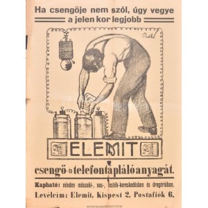 Patkó Károly (1895-1941): Elemit csengő és telefontápláló anyag. Plakát. Ofszet, papír. Jelzett a plakáton...