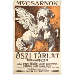 1930 Műcsarnok Őszi Tárlat plakát, litográfia, papír, hajtásnyomokkal, kisebb szakadásokkal...