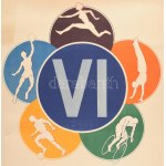 1957 VI. Mondial Festival Moszkva plakátja, hajtott, gyűrődéssel, szakadással, 88×58 cm