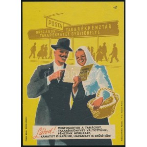cca 1950 Országos Postatakarékpénztár takarékkönyv propaganda kisplakát, 19,5×13,5 cm