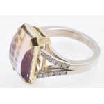 Arany (Au/14k) női koktélgyűrű, fehér és sárga arany, ametrin kővel ékítve (7,89ct/ loupe clean), 20 db brillel ékítve ...