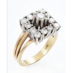 Arany (Au/14k) Női Art Deco fazonú koktélgyűrű 13 darab brillel (cca. 0,39ct) ékítve, jelzett, bruttó:6,3g, m...