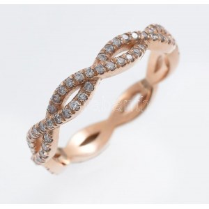 Arany (Au/14k) Rose gold gyűrű, 96 db brilliáns csiszolású gyámánttal VS2-SI3, 0,50 ct, bruttó: 2,55g, jelzett, m:54...