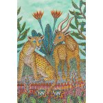 Jan Plaskocinski (1919 - 1993), Leopard and gazelle in a fantasy landscape, 1972