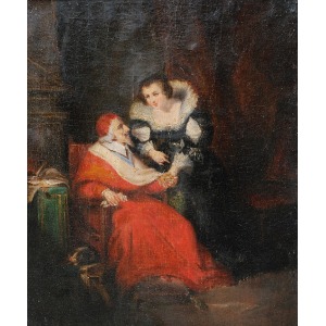 Malarz nieokreślony, XIX w., Scena dworska - Maria Kazimiera d’Arquien z ojcem, kardynałem Henrykiem Albertem de la Grange d’Arquien