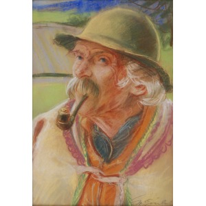 Stanisław GÓRSKI (1887-1955), Góral z fajką w zielonym kapeluszu