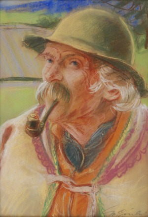 Stanisław GÓRSKI (1887-1955), Góral z fajką w zielonym kapeluszu