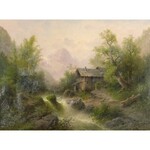 Albert RIEGER (1834-1905), Pejzaż górski z młynem, 1877