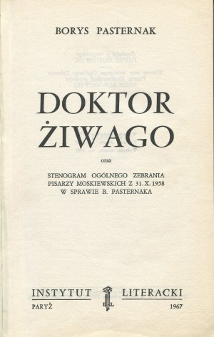 PASTERNAK Borys - Doktor Żiwago [Paryż 1967]