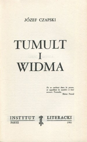 CZAPSKI Józef - Tumult i widma [wydanie pierwsze Paryż 1981]