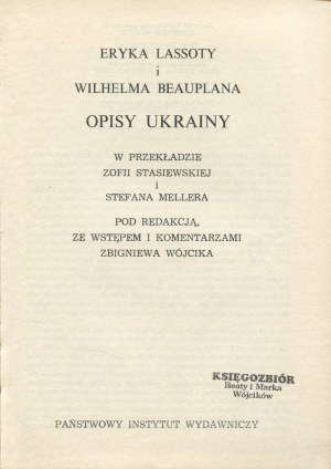 LASSOTA Eryk, BEAUPLAN Wilhelm - Opisy Ukrainy [1972]