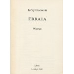 FICOWSKI Jerzy - Errata. Poems [first edition 1981].